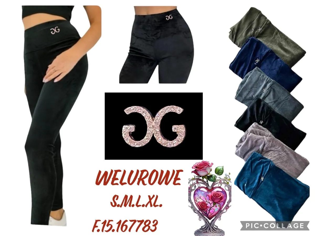 Damskie legginsy welurowe w różnych kolorach z ozdobnym logo GG na pasie