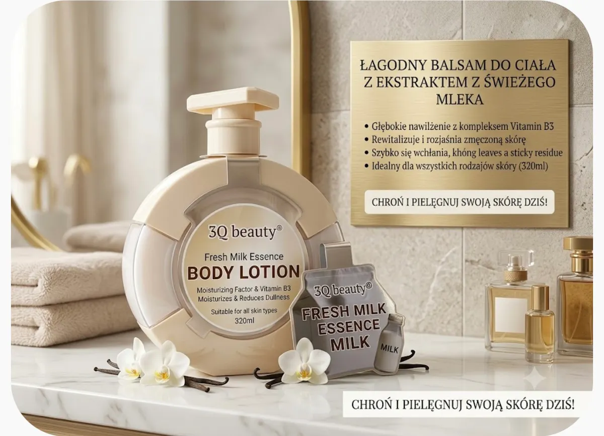 Butelka kremu do ciała 320 ml z pompką w kolorze kremowym na marmurowym blacie