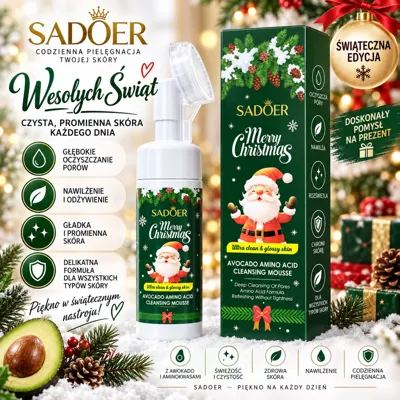 Pianka do mycia Sadoer Merry Christmas z motywem Mikołaja i awokado na zielonym tle z jemiołą