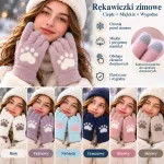 Rękawiczki zimowe miękkie z motywem łapki do ekranów dotykowych