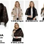 Poncho z futrzanym kołnierzem 65x180 cm mix kolorów 77454A