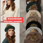 Czapka Kaszmirowa z Naturalnym Pomponem Mix Kolorów 66053