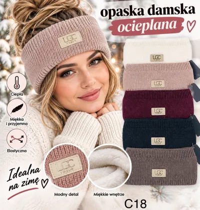 damska ocieplana opaska w różnych kolorach z miękkim wnętrzem i naszywką LGC Vogue
