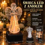 Świeca LED z aniołem 15 cm ciepłe pomarańczowe światło efekt płomienia
