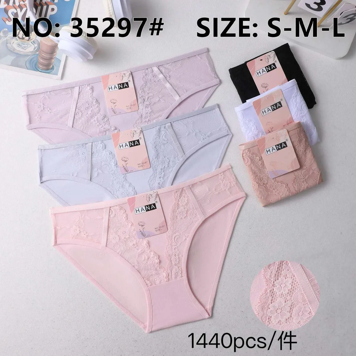Zestaw majtek damskich HANA w pastelowych kolorach z koronką, rozmiary S, M, L