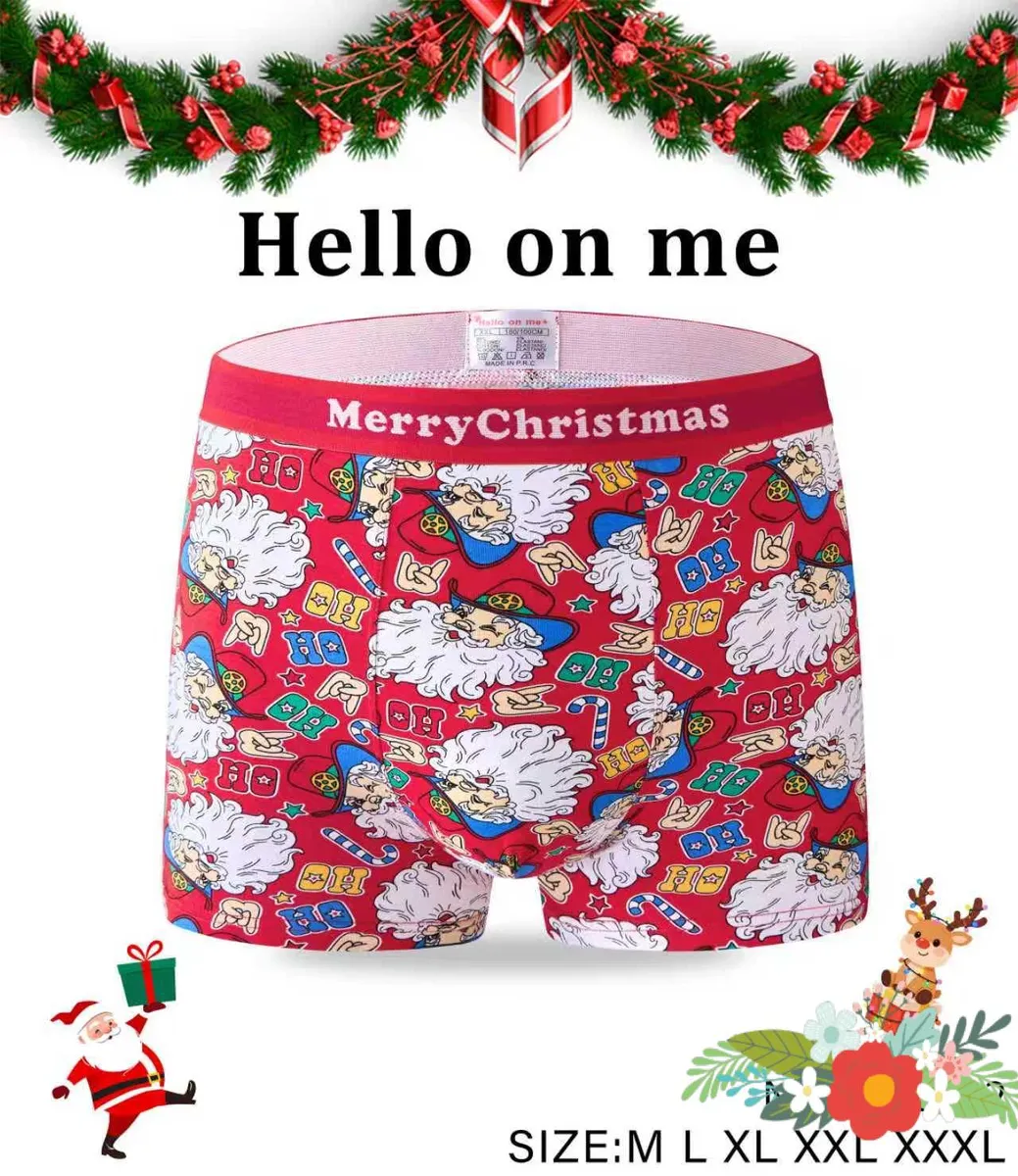 czerwone bokserki męskie z nadrukiem Mikołaja i napisem MerryChristmas