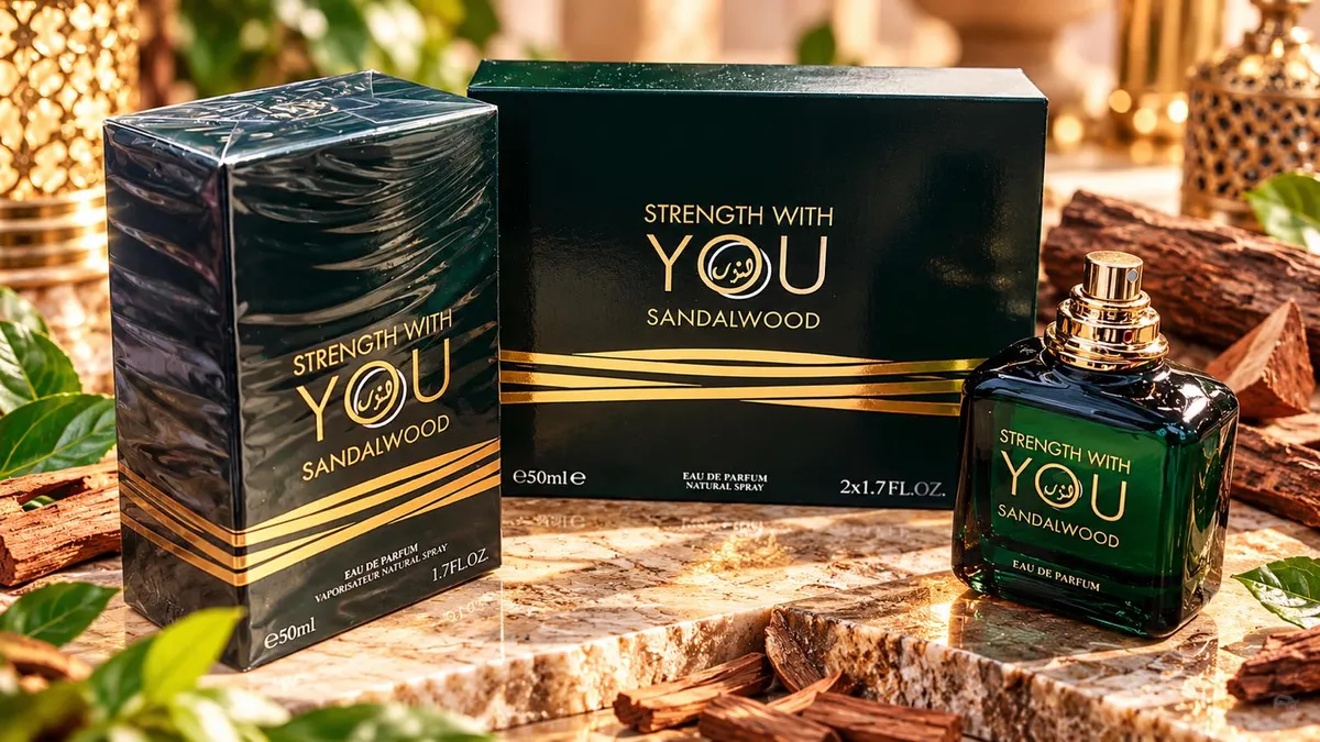 Zestaw perfum Strength With You Sandalwood 2x50ml z ciemnozielonym flakonem i złotymi detalami