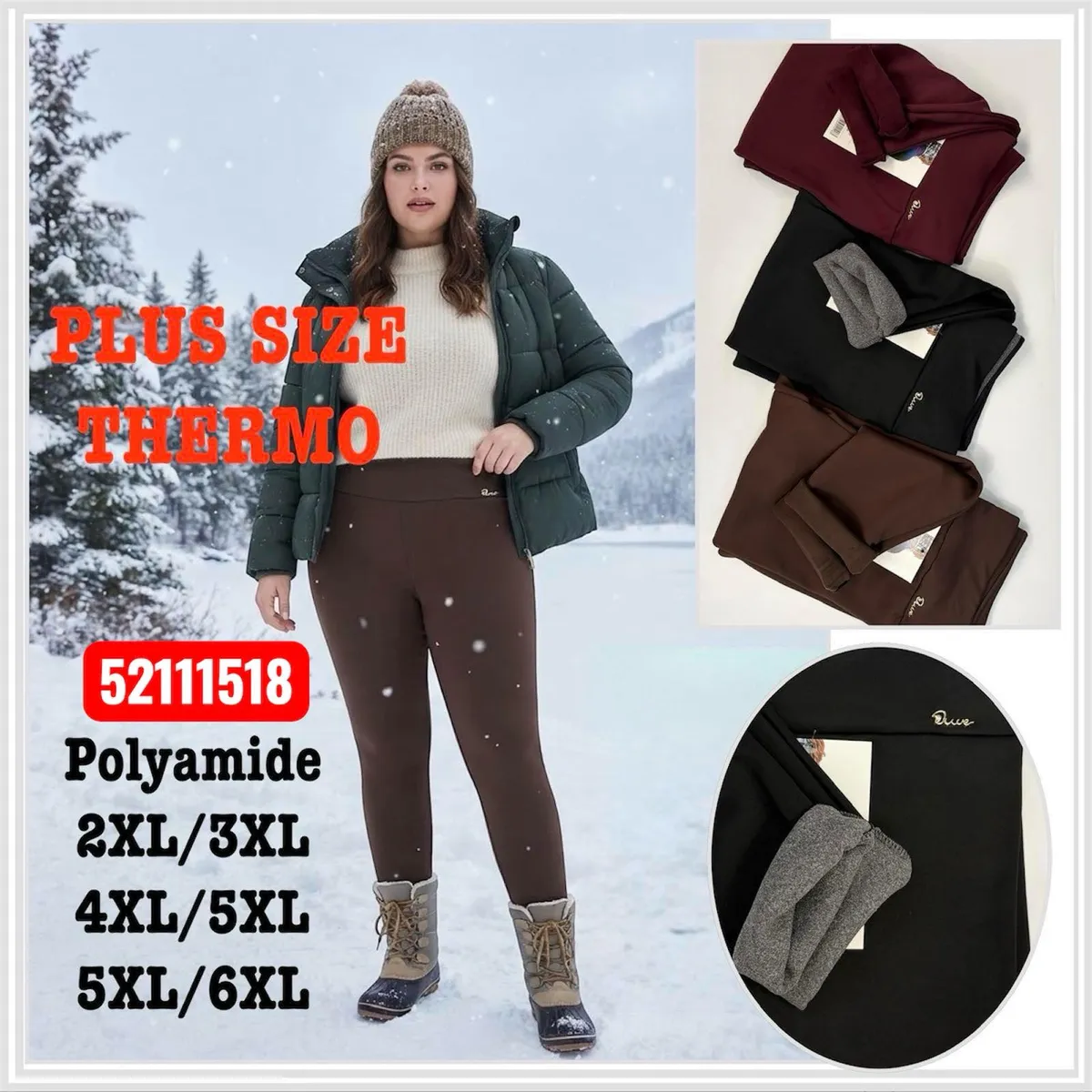 Legginsy damskie termo plus size w kolorach bordowym, czarnym i brązowym z opaską na głowę