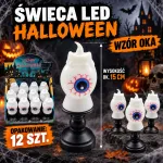 Dekoracyjna świeca LED Halloween Krwawe Oko 15 cm na podstawce