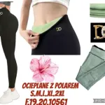 Legginsy damskie ocieplane z polarem czarne z zielonym paskiem