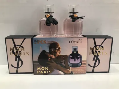 Zestaw dwóch flakonów perfum LOVALI Mon Paris 2x50ml w różowym kolorze z opakowaniem