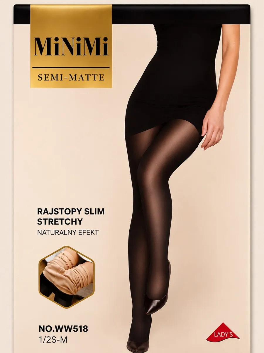 Opakowanie czarnych rajstop MiNiMi Slim Stretchy półmatowych, rozmiar 1/2S-M
