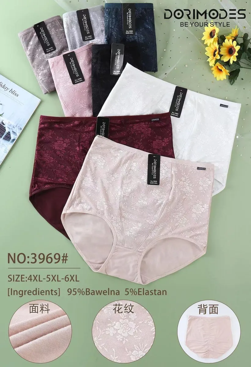 Zestaw majtek damskich Dorimodes w różnych kolorach z kwiatowym wzorem, rozmiary 4XL-6XL