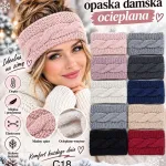 Opaska damska ocieplana z modnym splotem, różne kolory