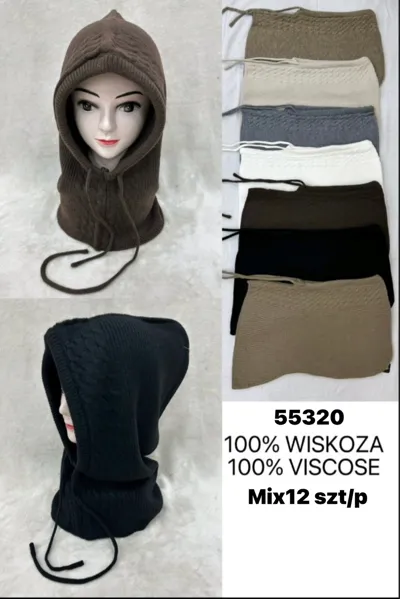 dzianinowe kaptury w różnych kolorach z regulowanym sznurkiem, 100% wiskoza