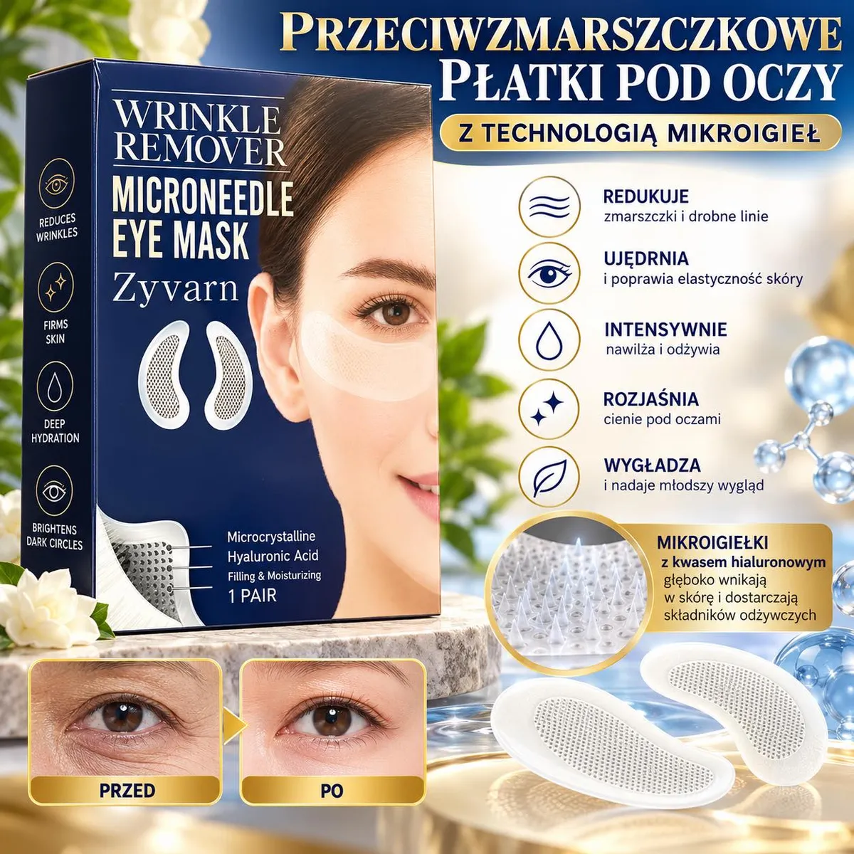 Zyvarn przeciwzmarszczkowe płatki pod oczy z mikroigiełkami
