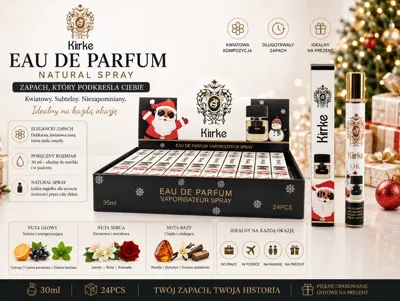 Perfumetki Kirke 35ml w świątecznym opakowaniu z motywem Mikołaja i kwiatowymi nutami zapachowymi