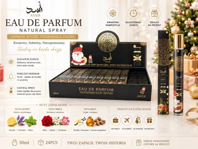 Perfumetki świąteczne 35ml w czarnych flakonikach z złotymi zdobieniami, opakowanie zbiorcze 24 sztuki