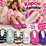 Kapcie damskie miękkie ciepłe wygodne w paski z kokardką