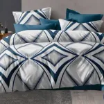 Komplet pościeli 5D MILANO 100% satyna bawełniana 200x220 cm granatowo-biały