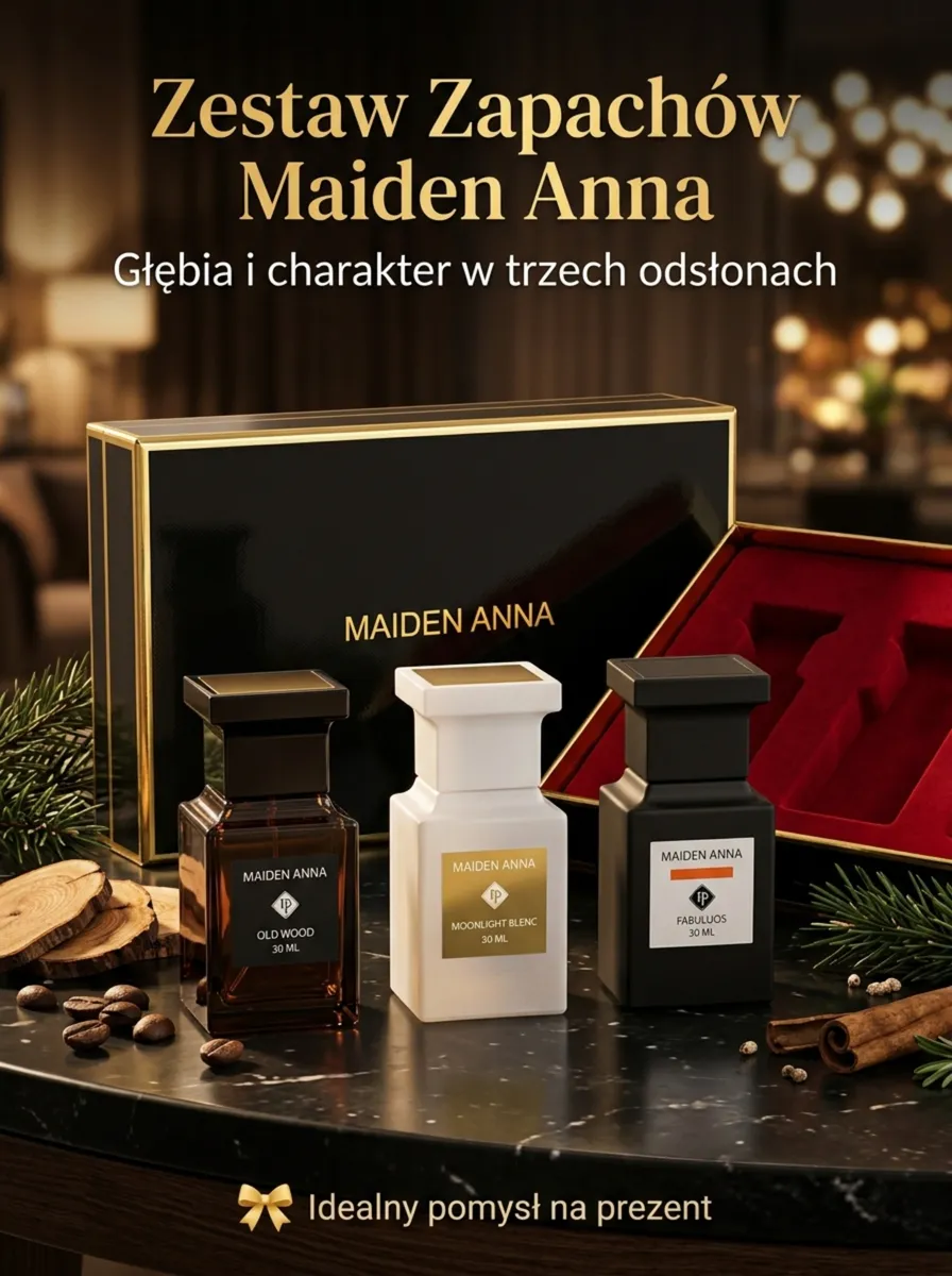 Zestaw trzech perfum Maiden Anna 3x30ml w eleganckim czarnym pudełku z czerwonym wnętrzem