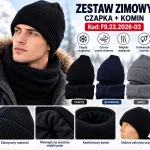 Zestaw zimowy czapka i komin czarny granatowy szary miękki polar