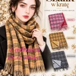Szalik w kratę camelowy miękki i stylowy na zimę
