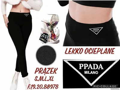 Czarne legginsy prążkowane lekko ocieplane z trójkątną naszywką PPADA Milano na pasie