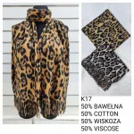 Szalik damski w panterkę z frędzlami 50% bawełna 50% wiskoza