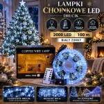 Lampki choinkowe LED drucik biały zimny 2000 LED 100 m z pilotem