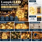 Lampki LED drucik 5 m 50 LED biały ciepły zasilanie na baterie