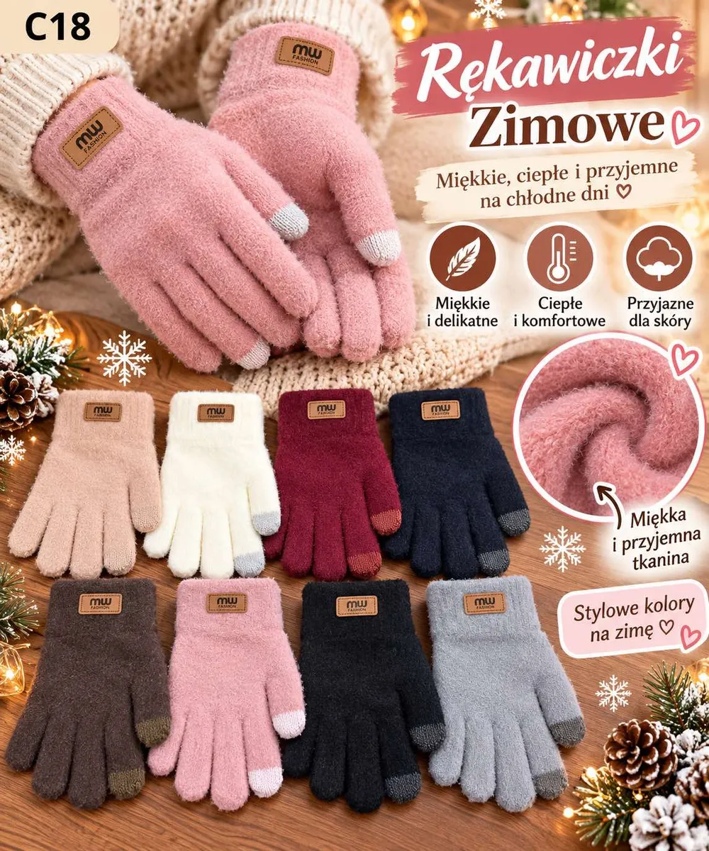 Rękawiczki zimowe w różnych kolorach z miękkiej tkaniny z dotykowymi końcówkami palców
