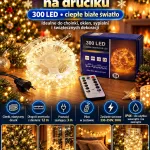 Lampki choinkowe LED na druciku 300 LED 12 m ciepły biały z pilotem