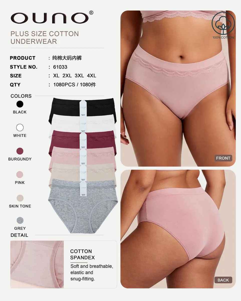 Majtki damskie plus size w kolorze różowym z koronkową lamówką, przód i tył, zestaw kolorów