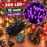Lampki choinkowe LED fioletowe 200 LED 15 m z 8 funkcjami