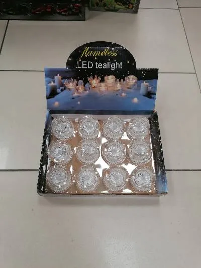 Przezroczyste lampki LED tealight w opakowaniu kartonowym, 12 sztuk, dekoracyjne światło