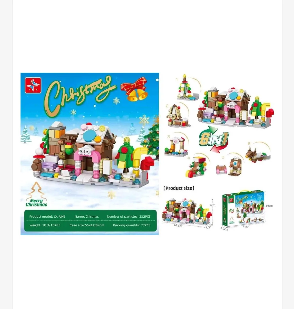 Zestaw klocków Christmas 6w1 z 232 elementami i sześcioma modelami świątecznymi