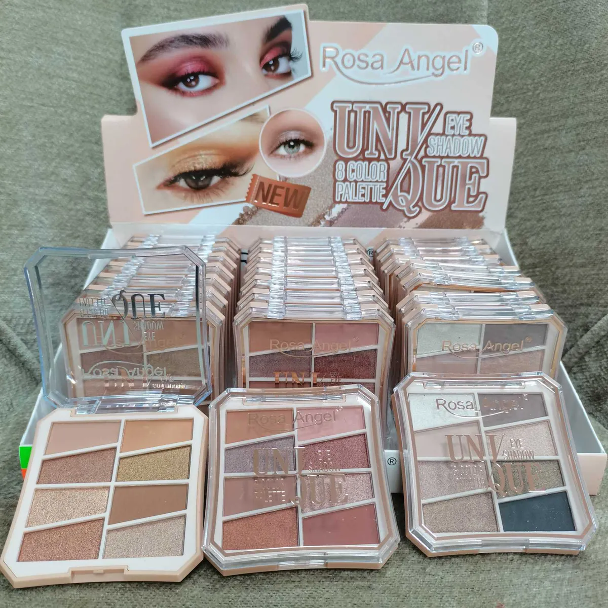 Palety cieni do powiek Rosa Angel w opakowaniach z 8 kolorami w naturalnych odcieniach beżu i brązu
