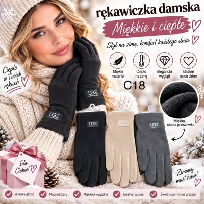 Rękawiczki damskie w kolorach czarnym, beżowym i szarym z miękką podszewką i naszywką LCG