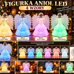 Figurka Anioł LED zmieniająca kolory 15,5 cm 4 wzory dekoracja