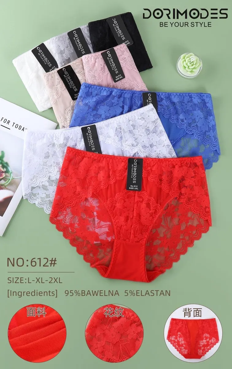 Zestaw kolorowych koronkowych majtek damskich w rozmiarach L-2XL z metkami Dorimodes