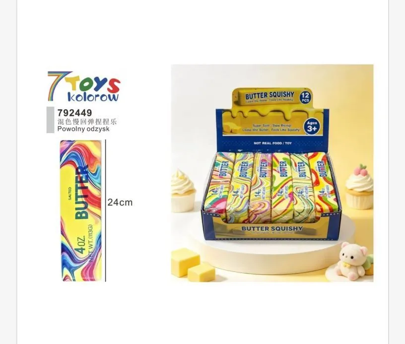 Kolorowe kostki masła Butter Squishy 24 cm w opakowaniu zbiorczym 12 sztuk