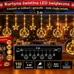Kurtyna świetlna LED świąteczna 110 LED 3 m białe ciepłe światło