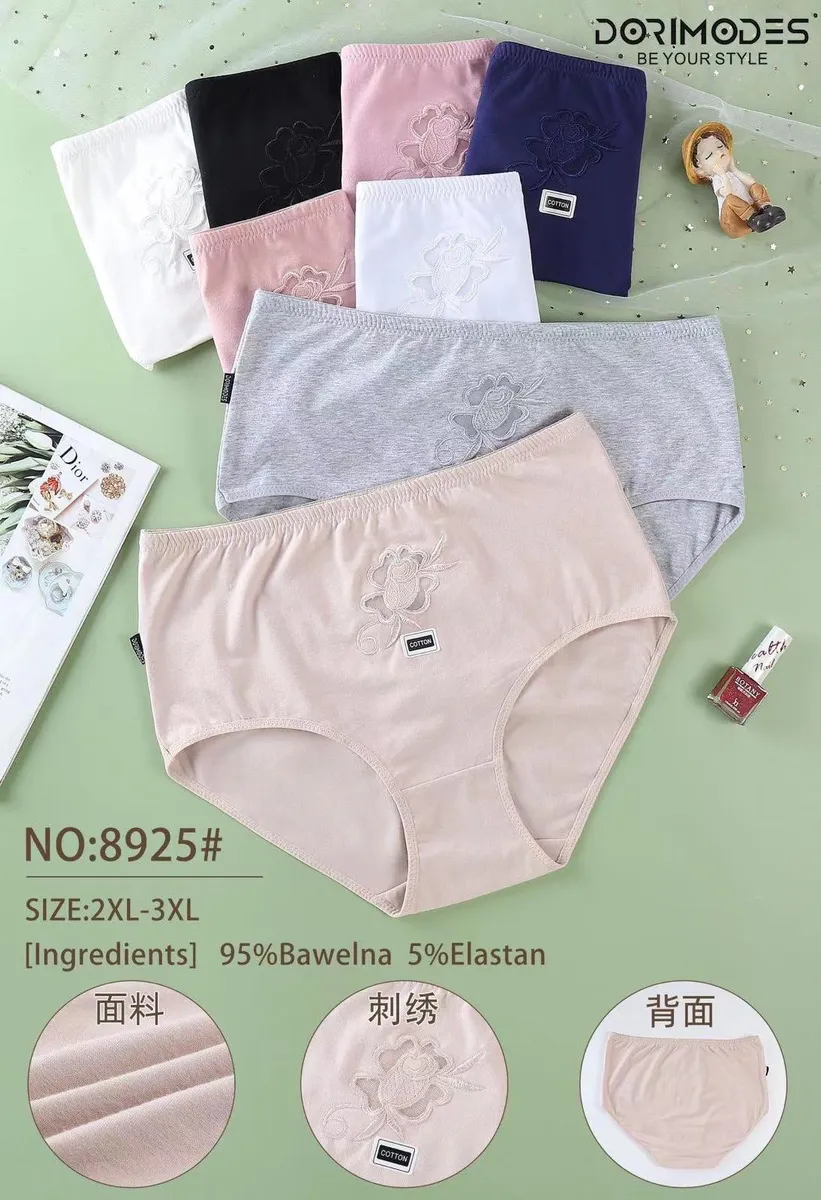 Zestaw majtek damskich w pastelowych kolorach z haftem kwiatowym i naszywką cotton