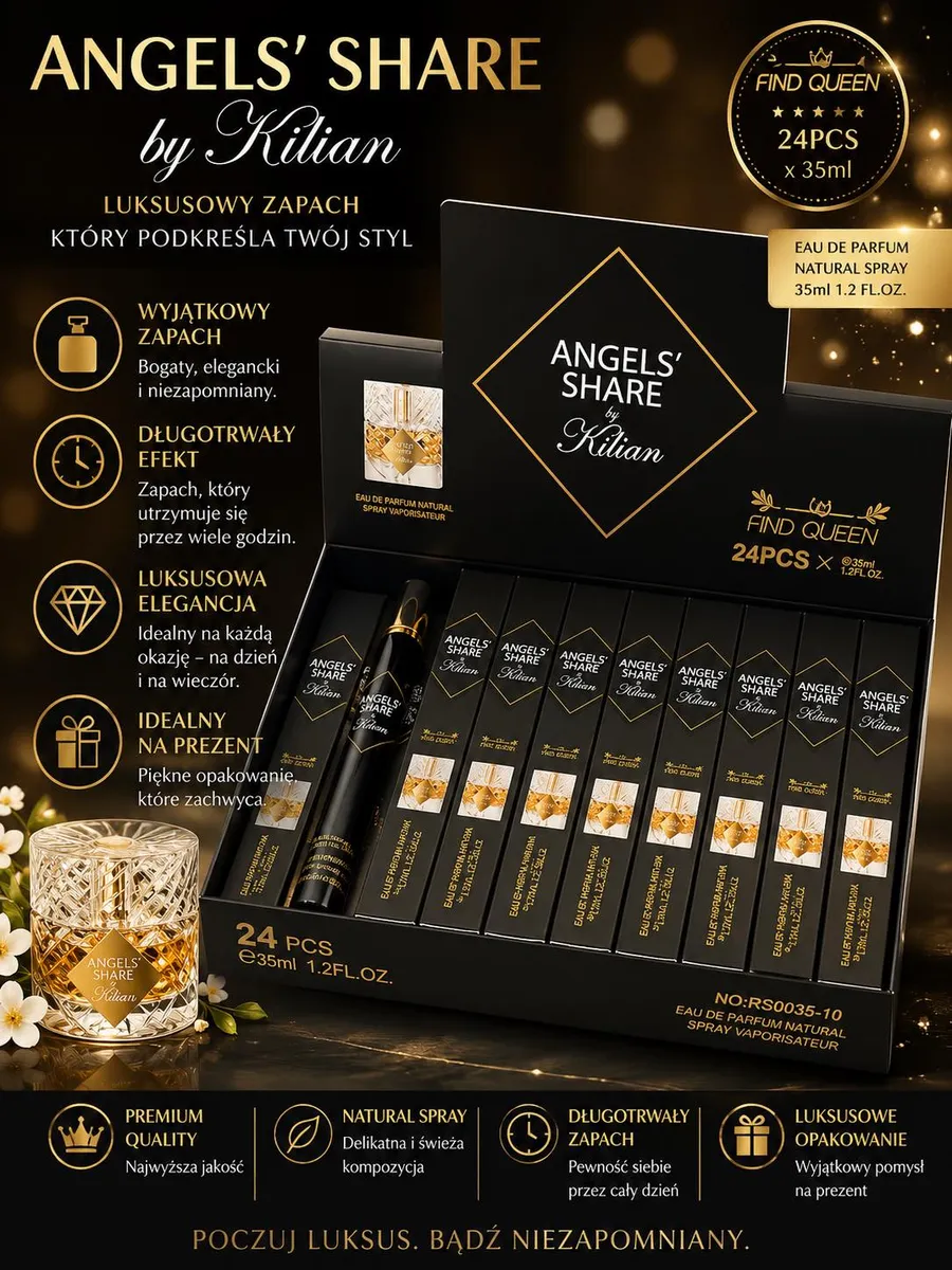 Eleganckie czarne opakowanie perfum Angels' Share by Kilian 35 ml w zestawie 24 sztuk