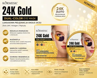 Opakowanie płatków hydrożelowych pod oczy KÖRMESIC 24K Gold Dual-Color Eye Mask z dwukolorowym wzorem