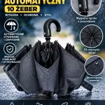 Parasol automatyczny czarny 10 żeber odporny na wiatr