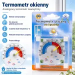 Termometr okienny analogowy samoprzylepny z wskaźnikiem pogody