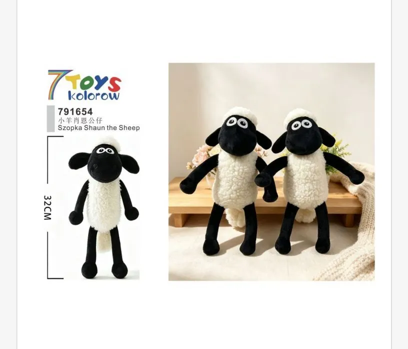 Pluszowa zabawka Shaun the Sheep 32 cm czarno-biała z miękkim białym futerkiem i czarnymi kończynami