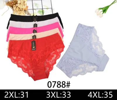 Zestaw pięciu kolorowych majtek damskich z koronką w rozmiarach 2XL-4XL